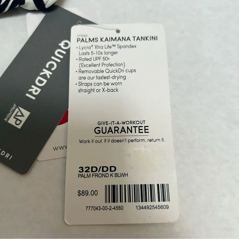 Athleta NWT Palms Kaimana Tankini Frond Black‎ & White size 32D/DD
